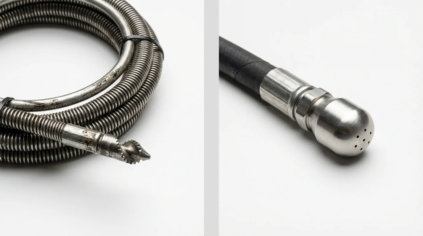 Drain snake cable and hydro jetting nozzle used for drain cleaning in Olivehurst, CA