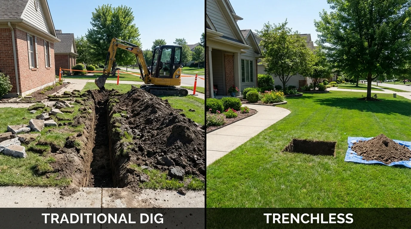 Trenchless sewer repair with minimal yard damage versus traditional excavation in Olivehurst, CA
